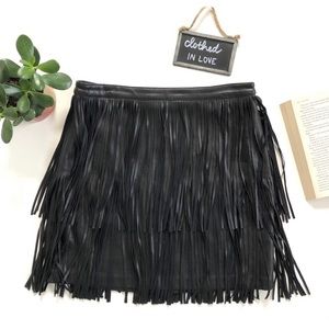 a.n.a. Black Vegan Leather Fringe Mini Skirt